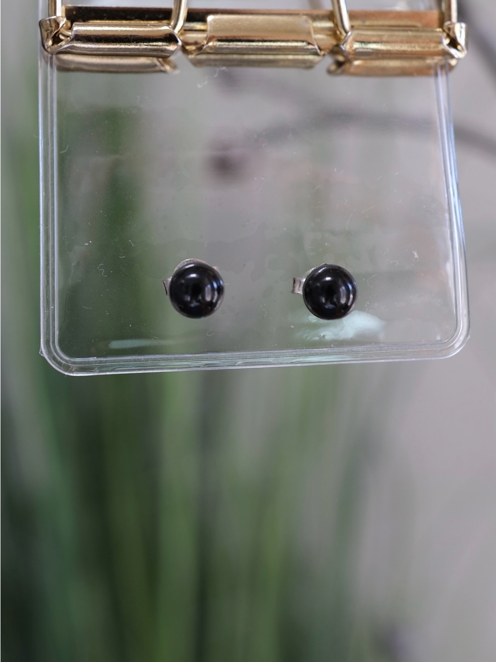 Black Round Bead Stud Earrings 925 Stamped Backs